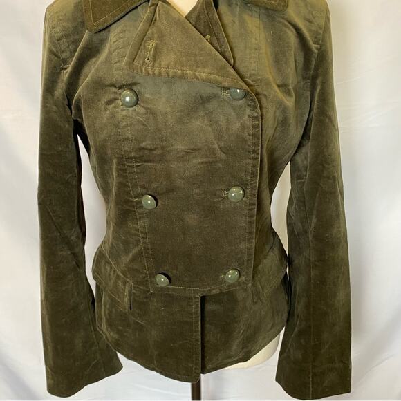 Talbots Women’s Blazer Medium Green Velvet Military Style Double Breasted Jacket - Picture 2 of 11